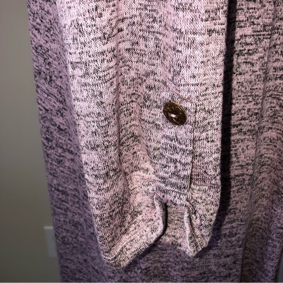 Corvia Long Line Open Cardigan Size L NWT Pink Black Marled Button Tab Sleeves - Picture 3 of 10